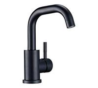 Rubinetto per lavabo, Rubinetto per lavabo, Nero Opaco, Maniglia Singola, Montaggio su Ponte, Un Foro, Miscelatore per lavabo da Bagno, Oro Spazzolato con Leva (Colore: Quadrato)