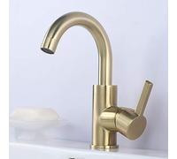 Rubinetto per lavabo, Rubinetto per lavabo, Nero Opaco, Maniglia Singola, Montaggio su Ponte, Un Foro, Miscelatore per lavabo da Bagno, Oro Spazzolato con Leva (Colore: Oro spazz