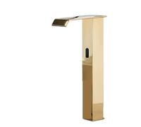 Rubinetto per lavabo, senza contatto, miscelatore per acqua fredda e calda, funzionamento a batteria, gru per lavabo da bagno (Golden B)