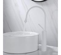 Rubinetto per lavabo stile goccia in ottone spazzolato Rubinetti per bagno Miscelatore freddo Rubinetti a cascata girevoli a 360° Gru artistica, Bianco Alto