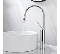 Rubinetto per lavabo stile goccia in ottone spazzolato Rubinetti per bagno Miscelatore freddo Rubinetti a cascata girevoli a 360° Gru artistica, Cromo Alto