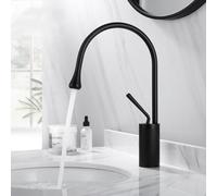 Rubinetto per lavabo stile goccia in ottone spazzolato Rubinetti per bagno Miscelatore freddo Rubinetti a cascata girevoli a 360° Gru artistica, nero corto