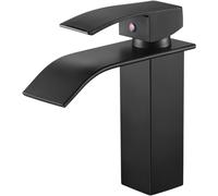 Rubinetto per lavandino a cascata nero, miscelatore per bagno moderno UPGRADE, rubinetto con beccuccio quadrato grande in ottone, acqua calda e fredda