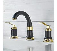 Rubinetto per lavabo da bagno a 3 fori con doppia maniglia per acqua calda e fredda, bianco e oro (nero)