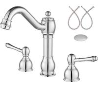 Rubinetto per Lavandino da Bagno Diffuso in Ottone Atique da 8 Pollici Rubinetto A Doppia Leva Miscelatore per Lavabo A 3 Fori per Montaggio su Ponte con Gruppo di Scaric, Polish Chrome, Lever Handle