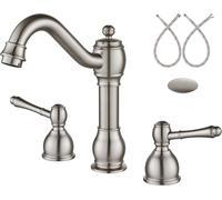 Rubinetto Per Lavandino Da Bagno Diffuso In Ottone Atique Da 8 Pollici Rubinetto A Doppia Leva Miscelatore Per Lavabo A 3 Fori Per Montaggio Su Ponte Con Gruppo Di Scaric, Brushed Nickel, Lever Handle