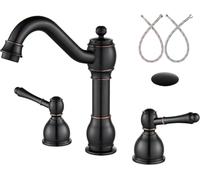 Rubinetto per Lavandino da Bagno Diffuso in Ottone Atique da 8 Pollici Rubinetto A Doppia Leva Miscelatore per Lavabo A 3 Fori per Montaggio su Ponte con Gruppo di Scaric, Bronze, Style E