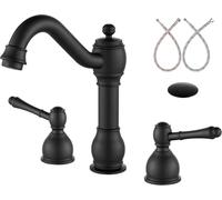 Rubinetto per Lavandino da Bagno Diffuso in Ottone Atique da 8 Pollici Rubinetto A Doppia Leva Miscelatore per Lavabo A 3 Fori per Montaggio su Ponte con Gruppo di Scaric, Matte Black, Lever Handle