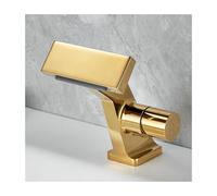 rubinetto per lavello, Cascata, rubinetto for lavabo con maniglia singola, acqua calda e fredda in ottone for(Gold)