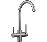 Rubinetto per lavello da cucina a 3 vie, miscelatore per acqua potabile 3 in 1 con beccuccio girevole a 360° e doppia leva di filtraggio, finitura cromata spazzolata per acqua potabile pulita e sicura