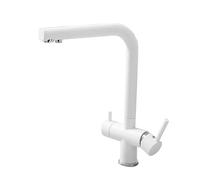 Rubinetto per lavello da cucina a 3 vie, moderno rubinetto miscelatore con acqua filtrata calda e fredda design a doppia maniglia elegante finitura bianca per cucine contemporanee