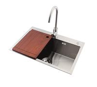 Rubinetto per lavello da cucina combinato per lavanderia profonda, quadrato, in acciaio inossidabile, lavello singolo con scarico e troppopieno, per installazione sottotop (550 x 450 x 220 mm)