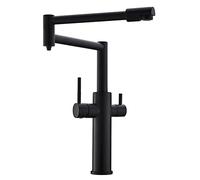 Rubinetto per lavello da cucina con montaggio su piattaforma pieghevole diffusore diffuso con braccio oscillante doppio snodo estensibile, rubinetto per bere diretto, miscelatore monoforo in ottone a