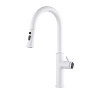 Rubinetto per lavello da cucina estraibile bianco foro singolo 3 modalità testa di spruzzo design girevole moderno miscelatore verso il basso per una facile pulizia e cottura durevole ed elegante.