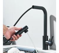 Rubinetto per lavello da cucina estraibile nero Due modelli Ugello spruzzatore a flusso Rubinetto miscelatore acqua calda fredda in acciaio inossidabile