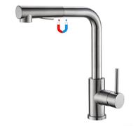 Rubinetto per lavello da cucina girevole a 360° con spruzzatore in PU Aggancio magnetico Maniglia singola Collegamento standard britannico in acciaio inossidabile per uso domestico