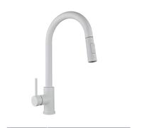Rubinetto per lavello da cucina in acciaio inox, girevole a 360°, miscelatore monocomando con doccetta estraibile, 2 modalità di getto, design moderno, facile installazione, finitura bianca