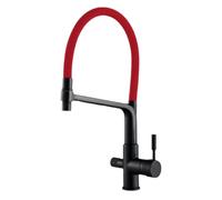 Rubinetto per lavello da cucina in ottone a 3 vie con doccetta estraibile a 2 maniglie erogatore di acqua purificata girevole flessibile(Red)