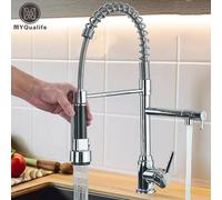 Rubinetto per lavello da cucina in ottone cromato Miscelatore estraibile per acqua calda e fredda Rubinetto a 2 modalità con doppio beccuccio Rotazione a 360° Flessibile montato su piano