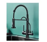 Rubinetto per lavello da cucina nero opaco - Miscelatore caldo e freddo a 3 vie, doppia maniglia, rubinetto per acqua potabile elegante e funzionale CF001