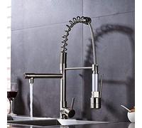 Rubinetto per lavello da cucina per bar Farmhouse Commercial, rubinetto a luce LED, beccuccio girevole verso il basso, miscelatore bagno, acqua calda e fredda montaggio a ponte (nichel spazzolato)