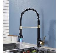 Rubinetto per lavello da cucina per bar Farmhouse Commercial, rubinetto in nichel nero, beccuccio modalità flusso LED, rotazione 180 gradi, rubinetti gru miscelatore a montaggio a ponte caldo e freddo