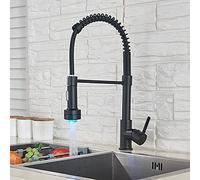 Rubinetto per lavello da cucina per bar Farmhouse Commercial, rubinetto in nichel nero, beccuccio modalità flusso LED, rotazione 180 gradi, rubinetti gru miscelatore per montaggio a ponte caldo e