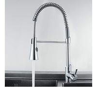 Rubinetto per lavello da cucina per bar fattoria commerciale, rubinetti a molla in ottone cromato, supporto fisso 360 rotazione pulsante rubinetti miscelatore (con dimensioni tubo 3-8), argento