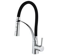 Rubinetto per lavello da cucina, rubinetti da cucina in lega di zinco con spruzzatore a discesa, rubinetto monocomando con 2 funzioni e rotazione a 360° (Argento)