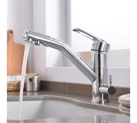 Rubinetto per lavello in ottone con maniglia singola 3 vie per acqua pura Rubinetti per acqua calda fredda con rotazione a 360° per cucina(Silver)