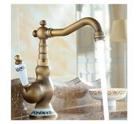 rubinetto per lavello, Rubinetto for lavabo antico spazzolato, for bagno, rubinetto in ottone e porcellana, rotazione a 360°, 9066AP(C antique Short)
