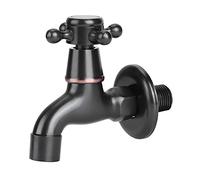 Rubinetto per montaggio a parete nero in rame retrò nero Rubinetto per acqua classico Rubinetto per acqua da giardino ad apertura rapida fredda per uso domestico da bagno(Short Faucet)