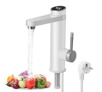 Rubinetto per scaldabagno elettrico istantaneo, rubinetto elettrico in acciaio inossidabile 3200 W, rubinetto elettrico bagno con display digitale, cucina bagno (bianco (ugello girevole 120°))