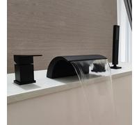 Rubinetto per vasca a 4 fori nero con miscelatore doccia monocomando completo a cascata rubinetto moderno bordo vasca per un'esperienza di bagno elegante
