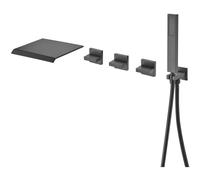 Rubinetto per vasca a cascata con montaggio a parete e doccetta, rubinetto per vasca nero opaco ad alta portata SUMERAIN