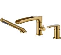 Rubinetto per vasca da bagno a 3 fori in oro spazzolato con doccetta in ottone a cascata Rubinetti per vasca da bagno con maniglia singola per bagno moderno