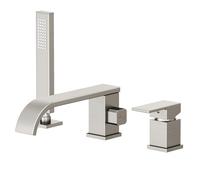 Rubinetto per vasca da bagno a cascata con doccetta, set di rubinetti per vasca da bagno a 3 fori ad alto flusso per vasca da bagno in ottone massiccio nichel spazzolato