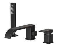 Rubinetto per vasca da bagno a cascata con doccetta, set di rubinetti per vasca da bagno a 3 fori ad alto flusso per vasca da bagno in ottone massiccio nero opaco