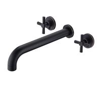 Rubinetto per vasca da bagno a parete SUMERAIN in bronzo oliato ad alta portata, beccuccio lungo con valvola grezza, due maniglie a croce