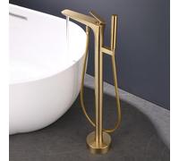 Rubinetto per Vasca da Bagno a Pavimento Oro Spazzolato Miscelatore Doccia con Deviatore Rotazione 360° Miscelatore Vasca Freestanding