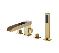 Rubinetto per vasca da bagno classico a cascata, rubinetto per vasca romano in ottone con doccetta, rubinetto per vasca da bagno moderno a 4 fori con montaggio sul ponte, miscelato(Brushed Gold)