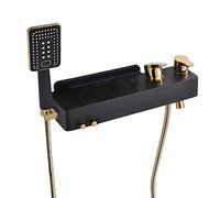 Rubinetto per Vasca da Bagno Classico in Ottone Massiccio con mensola e doccetta a 2 funzioni, Rubinetto per Vasca da Bagno con Montaggio a Parete e Doppia Maniglia, Oro