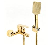 Rubinetto per vasca da bagno con doccetta dorata, miscelatore per vasca da bagno con doccia, rubinetto per doccia, set con 3 tipi di getto, tubo e supporto a parete, per vasca da bagno