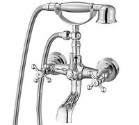 Rubinetto per vasca da bagno cromato lucido con doccetta a mano spruzzatore montaggio a parete doppia maniglia a croce rubinetto miscelatore vintage a forma di telefono spruzzatore a mano set doccia
