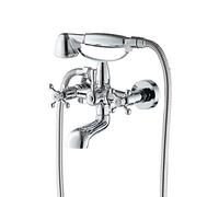 Rubinetto Per Vasca Da Bagno Due Maniglie Ottone Vintage Rubinetto Miscelatore Bagno Vasca Per Doccia A Parete Con Doccetta E Flessibile Doccia Da 1,5 M, Cromo