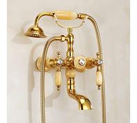 Rubinetto Per Vasca Da Bagno Due Maniglie Ottone Vintage Rubinetto Miscelatore Bagno Vasca Per Doccia A Parete Con Doccetta E Flessibile Doccia Da 1,5 M, Oro