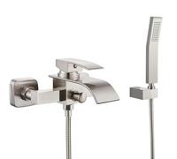 Rubinetto per vasca da bagno in nichel spazzolato con doccetta a cascata con manico singolo per vasca da bagno, miscelatore per vasca da bagno, sistema doccia con beccuccio curvo