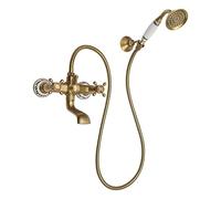 Rubinetto per vasca da bagno in ottone anticato, set doccia a pioggia, doccetta in stile retrò nostalgico, set rubinetto da parete per vasca da bagno e doccia