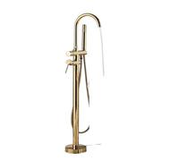 Rubinetto per vasca da bagno in ottone nero opaco, montabile a pavimento freestanding vasca da bagno doccia miscelatore, beccuccio girevole per camper e lavelli domestici (oro lucidato)