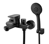 Rubinetto per vasca da bagno nero con doccetta a mano, rubinetti per vasca da bagno con doccia, 3 funzioni, tubo da 1,5 m, distanza foro regolabile 5 - 6,6 cm, ugello anti-appannamento, set di